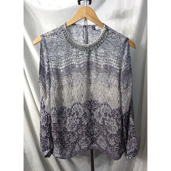 NWT JENNIFER LOPEZ Purple Sheer Snakeskin Cold Shoulder Top w/ Crystals Size XSP - Picture 1 of 9